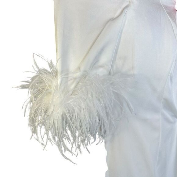 Mac Duggal 11441 Long Off Shoulder Formal Gown Feathered Sleeve WHITE SZ 8 NWT - Picture 5 of 9